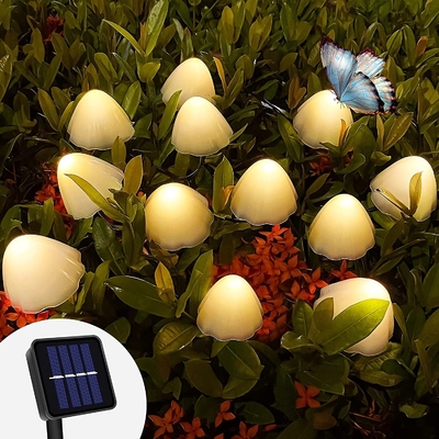 2700K IP55 تعمل بالطاقة الشمسية سلسلة أضواء LED / أضواء حديقة الفطر الشمسية الزفاف احتفالية الديكور