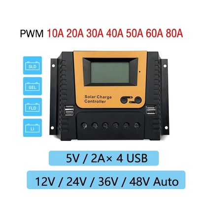 منظم تحكم لوحة الشحن بالطاقة الشمسية PWM 10A 20A 30A 40A 12V 24V 36V 48V